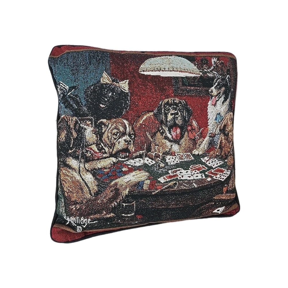 Vintage CM Coolidge Dogs Playing Poker‎ Throw Pillow 16" X 16" Man Cave Classic